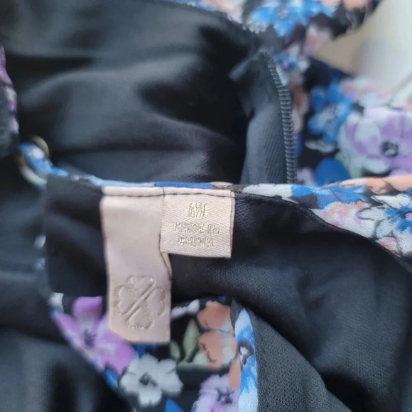 Allison & Kelly Dress Womens Blue Floral Short Slv Keyhole Mesh Rutched Ruffle M - Picture 6 of 16